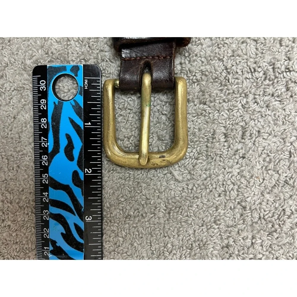 Nautica Mens Brown Genuine Leather Belt Brass Buckle Size 38 Classic Casual